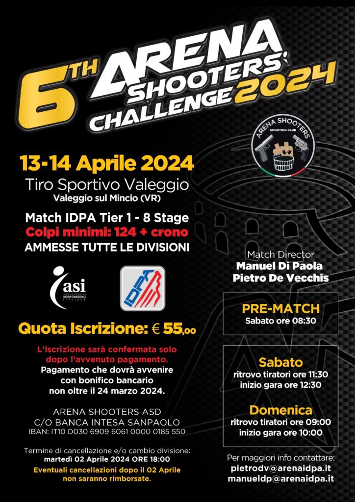 6th Arena Shooters' Challenge 2024, Gara IDPA TIER1,  8 Stage, Match Director Manuel DI PAOLA & Pietro DE VECCHIS. Pronto alla sfida?